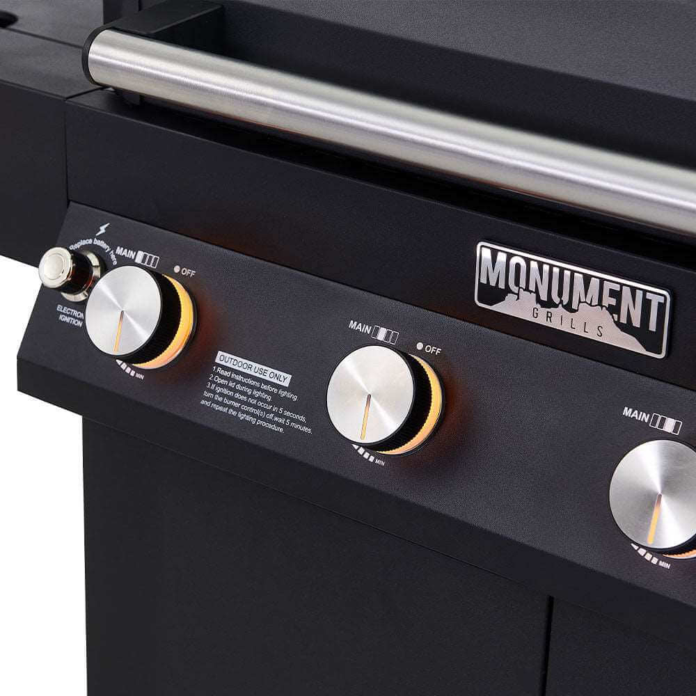 Monument Grills Denali 425 4 Burner Freestanding Smart Tech Propane Gas Grill with Side Burner Clear View Lid  and  LED Controls