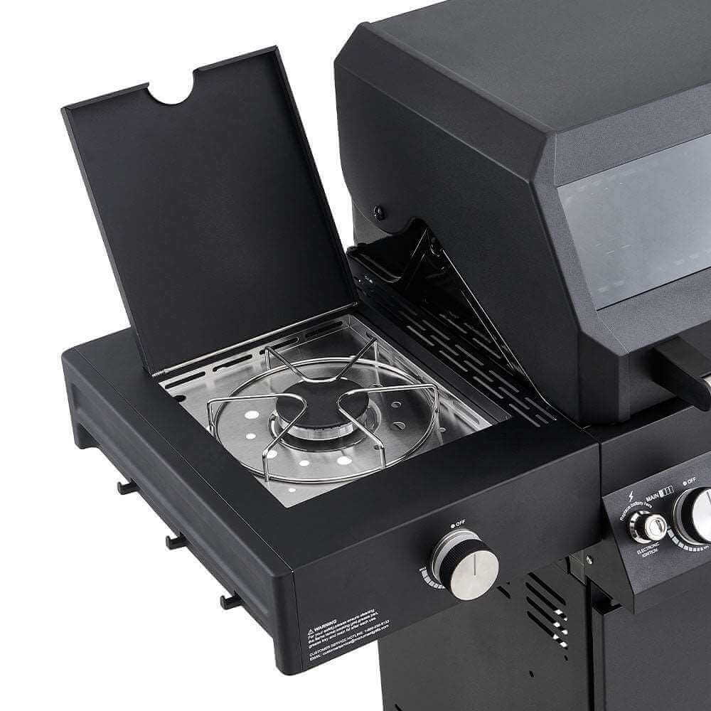 Monument Grills Denali 425 4 Burner Freestanding Smart Tech Propane Gas Grill with Side Burner Clear View Lid  and  LED Controls