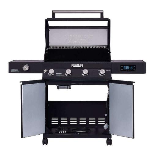 Monument Grills Denali 425 4 Burner Freestanding Smart Tech Propane Gas Grill with Side Burner Clear View Lid  and  LED Controls