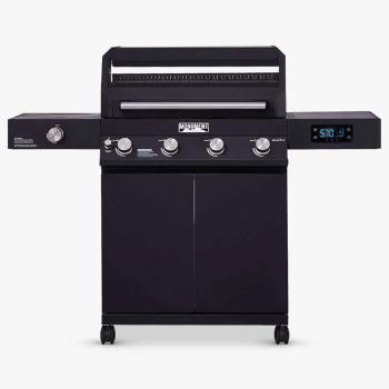 Monument Grills Denali 425 4 Burner Freestanding Smart Tech Propane Gas Grill with Side Burner Clear View Lid and LED Controls D425350