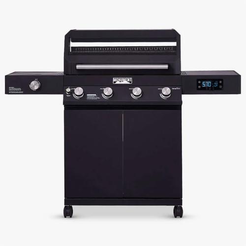Monument Grills Denali 425 4 Burner Freestanding Smart Tech Propane Gas Grill with Side Burner Clear View Lid  and  LED Controls
