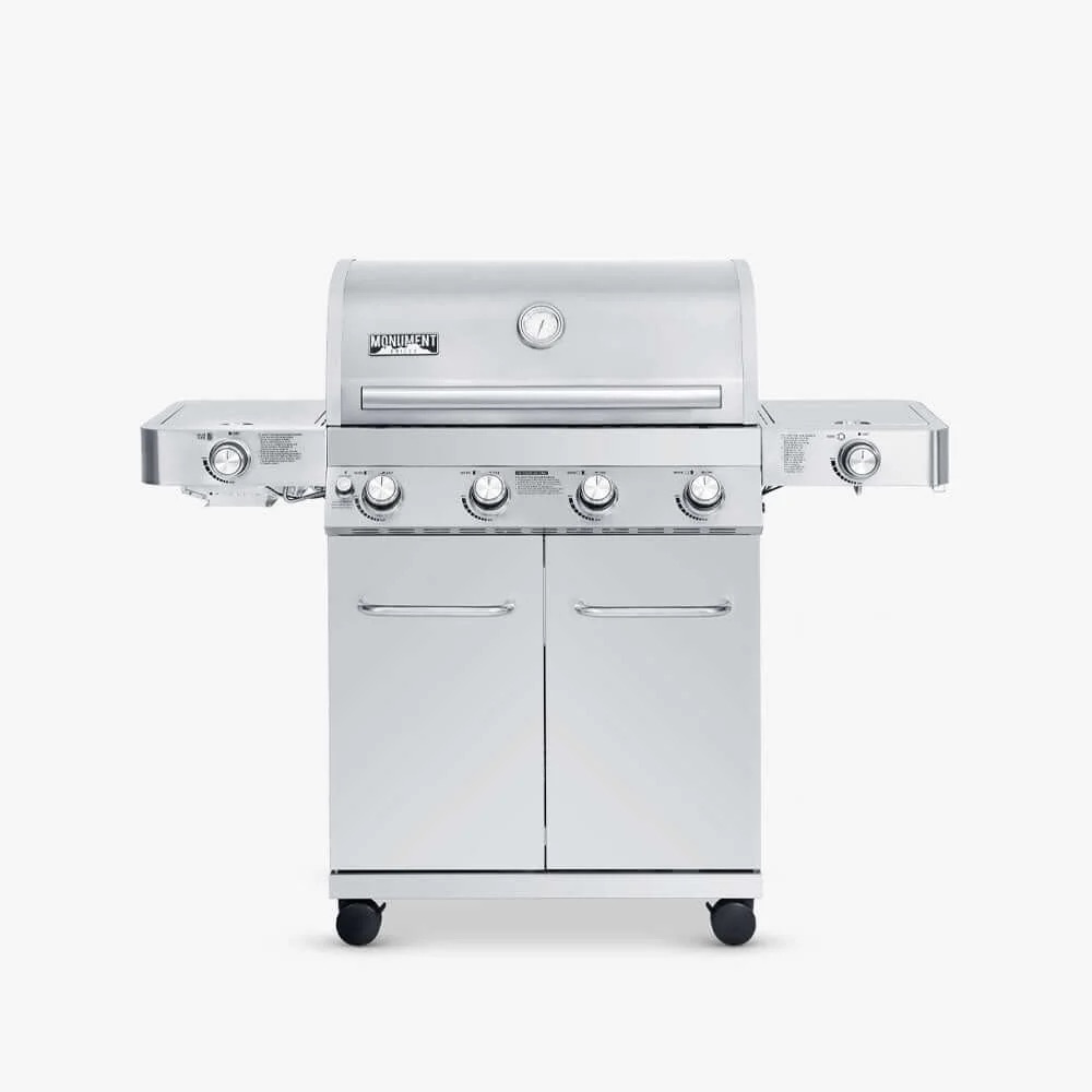 Monument Grills 4 Burner Freestanding Stainless Steel Propane Gas Grill with Side Burner  and  Infrared Sear Station