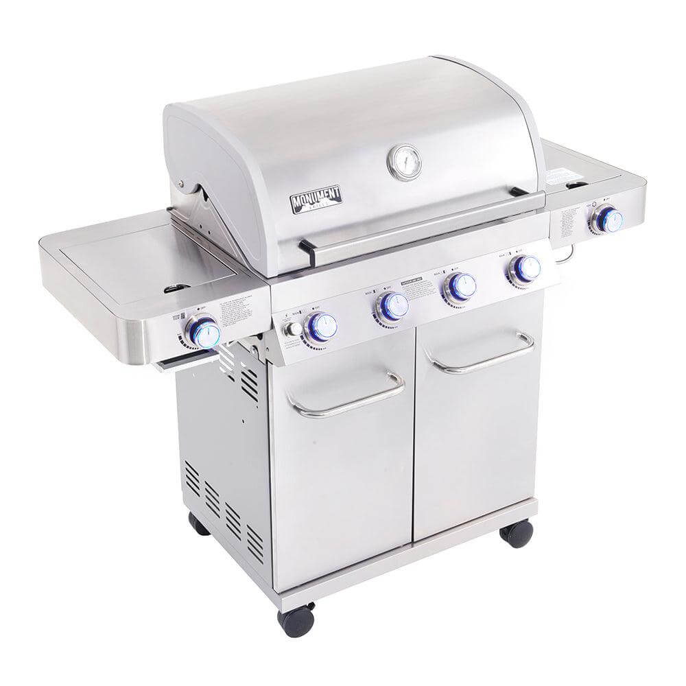 Monument Grills 4 Burner Freestanding Stainless Steel Propane Gas Grill with Side Burner  and  Infrared Sear Station