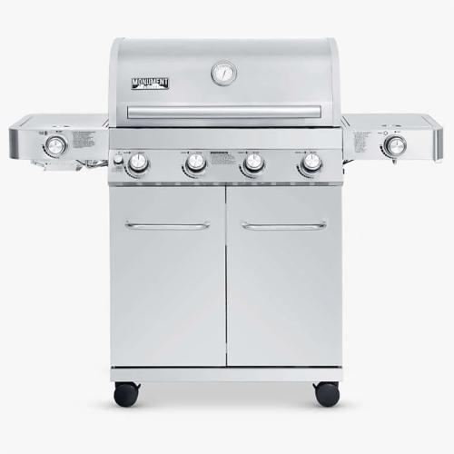 Monument Grills 4 Burner Freestanding Stainless Steel Propane Gas Grill with Side Burner  and  Infrared Sear Station