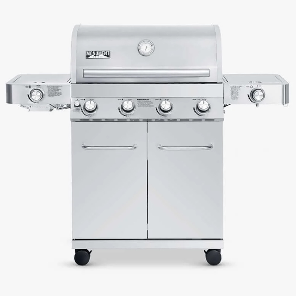 Monument Grills 4 Burner Freestanding Stainless Steel Propane Gas Grill with Side Burner  and  Infrared Sear Station