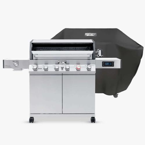 Monument Grills Denali 605Pro 6 Burner Freestanding Smart Tech Stainless Steel Propane Gas Grill with Infrared Sear Burner Side Sear Station  and  LED Controls