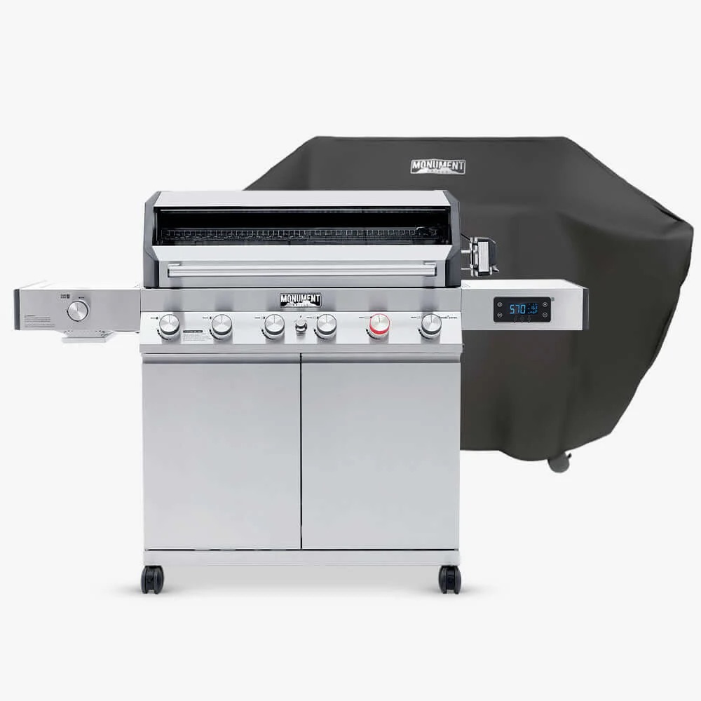 Monument Grills Denali 605Pro 6 Burner Freestanding Smart Tech Stainless Steel Propane Gas Grill with Infrared Sear Burner Side Sear Station  and  LED Controls