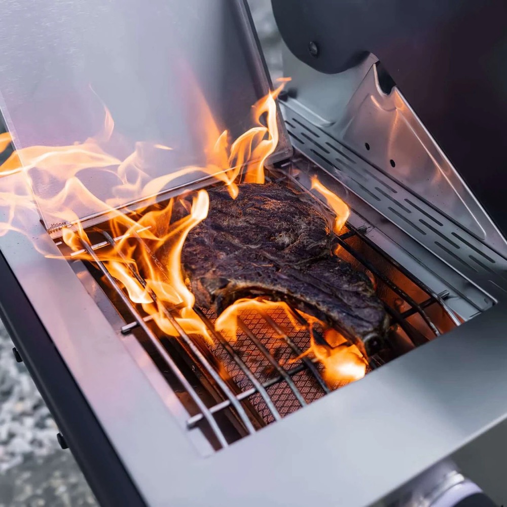 Monument Grills Denali 605Pro 6 Burner Freestanding Smart Tech Stainless Steel Propane Gas Grill with Infrared Sear Burner Side Sear Station  and  LED Controls