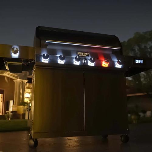 Monument Grills Denali 605Pro 6 Burner Freestanding Smart Tech Stainless Steel Propane Gas Grill with Infrared Sear Burner Side Sear Station  and  LED Controls