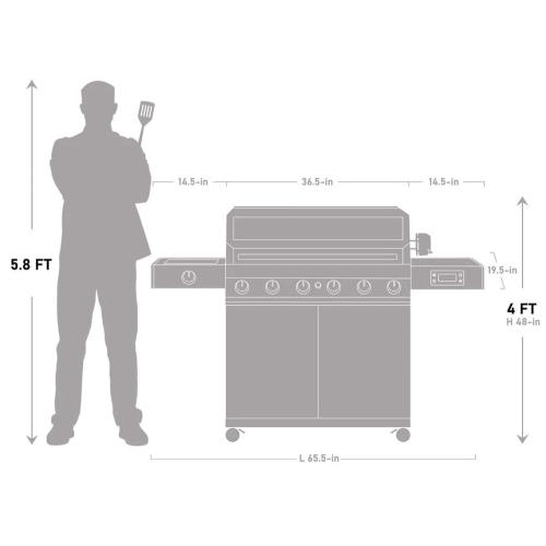 Monument Grills Denali 605Pro 6 Burner Freestanding Smart Tech Stainless Steel Propane Gas Grill with Infrared Sear Burner Side Sear Station  and  LED Controls