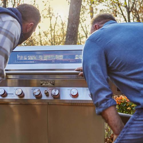 Monument Grills Denali 605Pro 6 Burner Freestanding Smart Tech Stainless Steel Propane Gas Grill with Infrared Sear Burner Side Sear Station  and  LED Controls