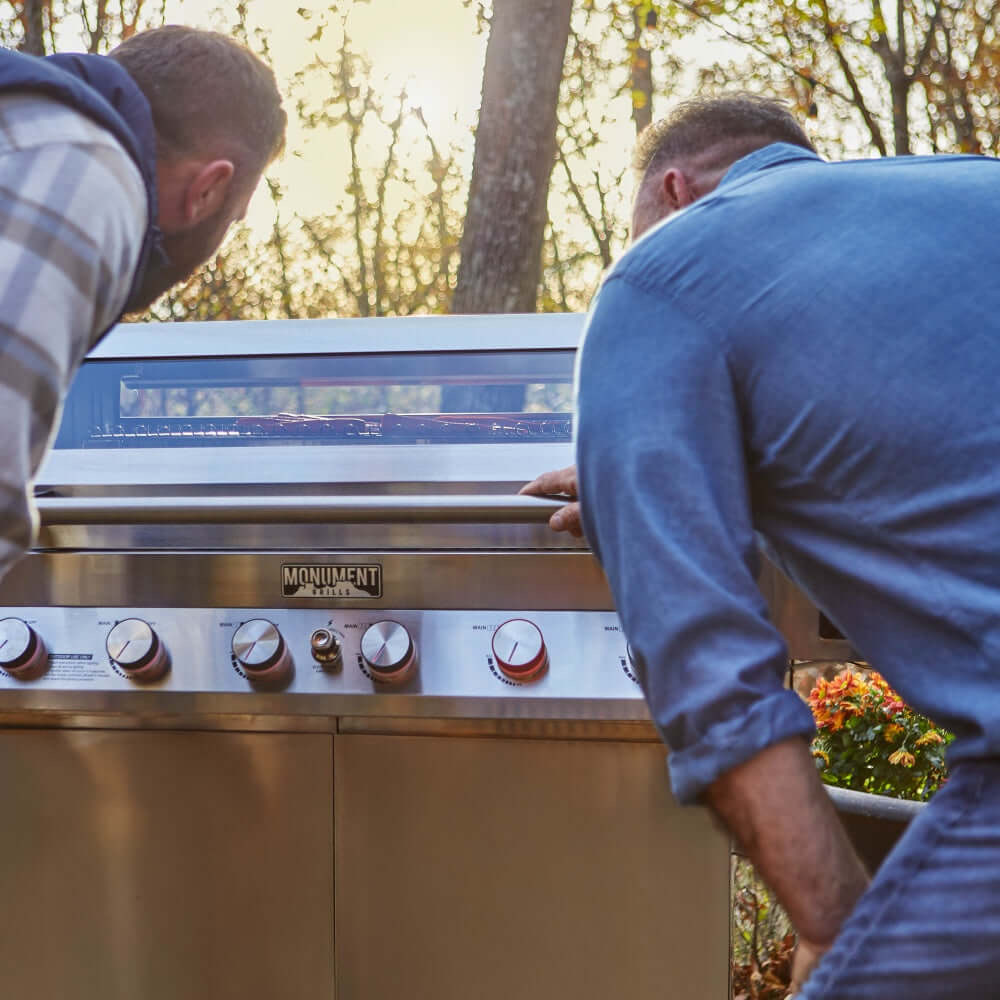 Monument Grills Denali 605Pro 6 Burner Freestanding Smart Tech Stainless Steel Propane Gas Grill with Infrared Sear Burner Side Sear Station  and  LED Controls