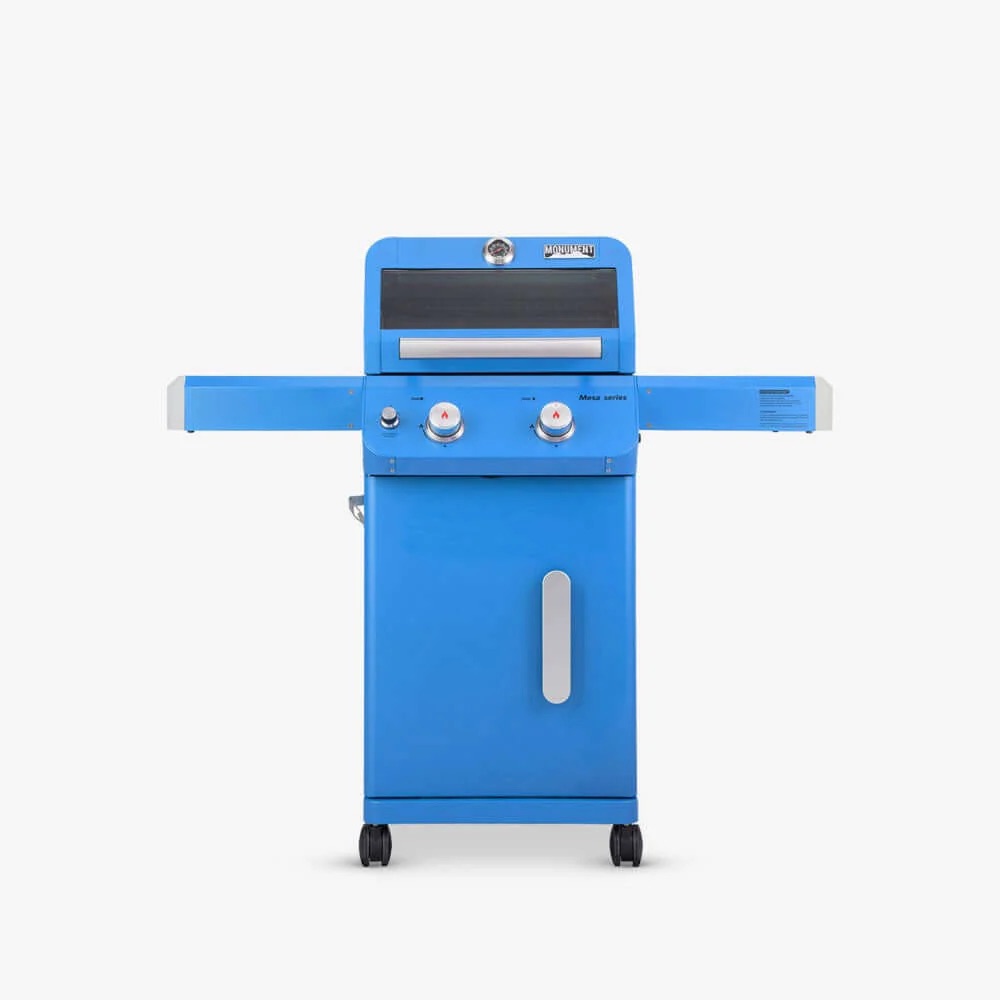 Monument Grills Mesa 200 2 Burner Freestanding Propane Gas Grill with Clear View Lid   Matte Blue