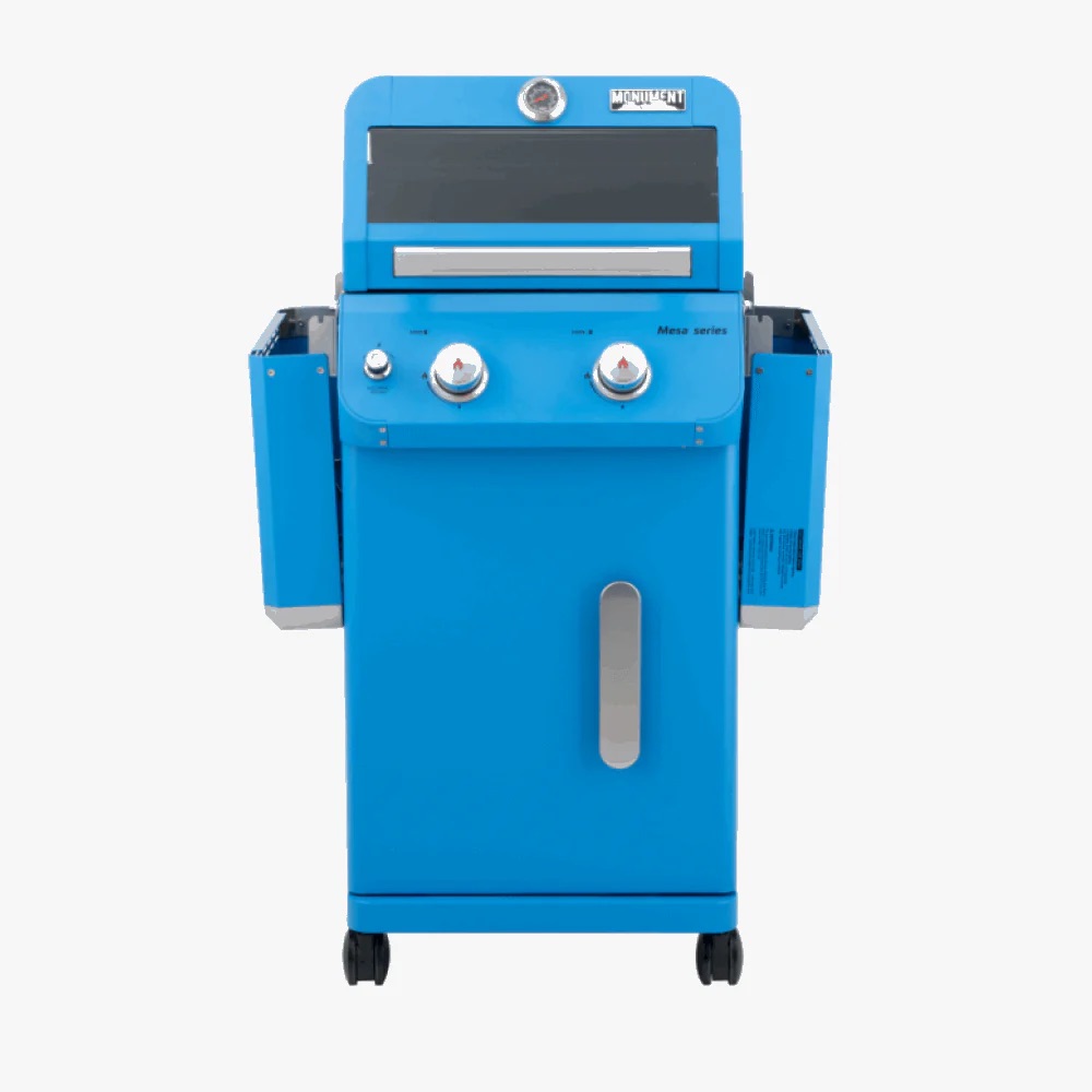 Monument Grills Mesa 200 2 Burner Freestanding Propane Gas Grill with Clear View Lid   Matte Blue