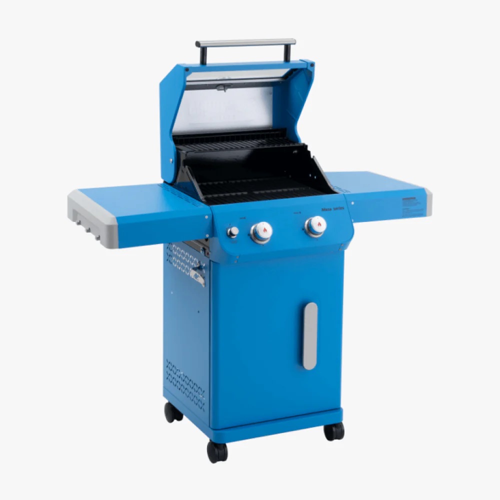 Monument Grills Mesa 200 2 Burner Freestanding Propane Gas Grill with Clear View Lid   Matte Blue