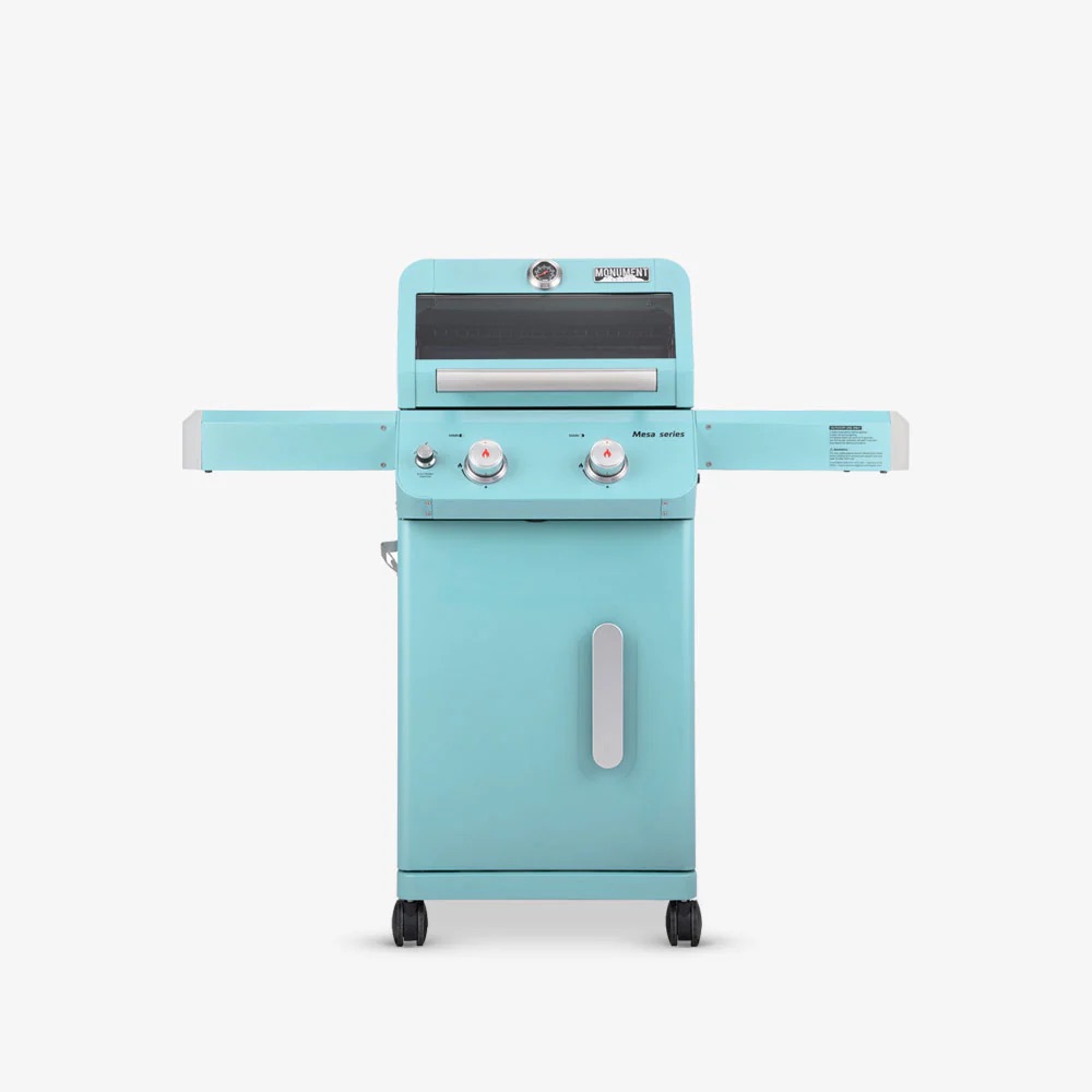 Monument Grills Mesa 200 2 Burner Freestanding Propane Gas Grill with Clear View Lid   Matte Green