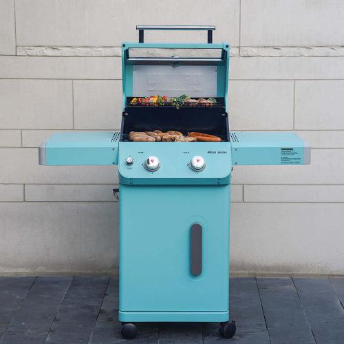 Monument Grills Mesa 200 2 Burner Freestanding Propane Gas Grill with Clear View Lid   Matte Green
