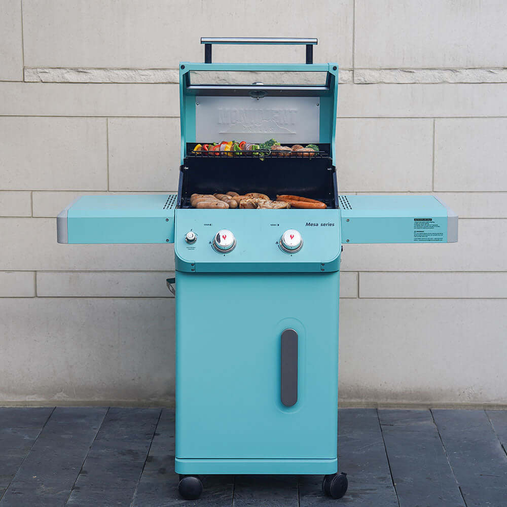 Monument Grills Mesa 200 2 Burner Freestanding Propane Gas Grill with Clear View Lid   Matte Green
