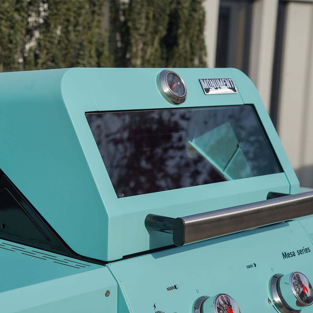 Monument Grills Mesa 200 2 Burner Freestanding Propane Gas Grill with Clear View Lid   Matte Green
