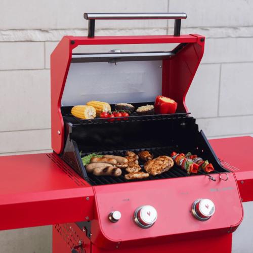 Monument Grills Mesa 200 2 Burner Freestanding Propane Gas Grill with Clear View Lid   Matte Red