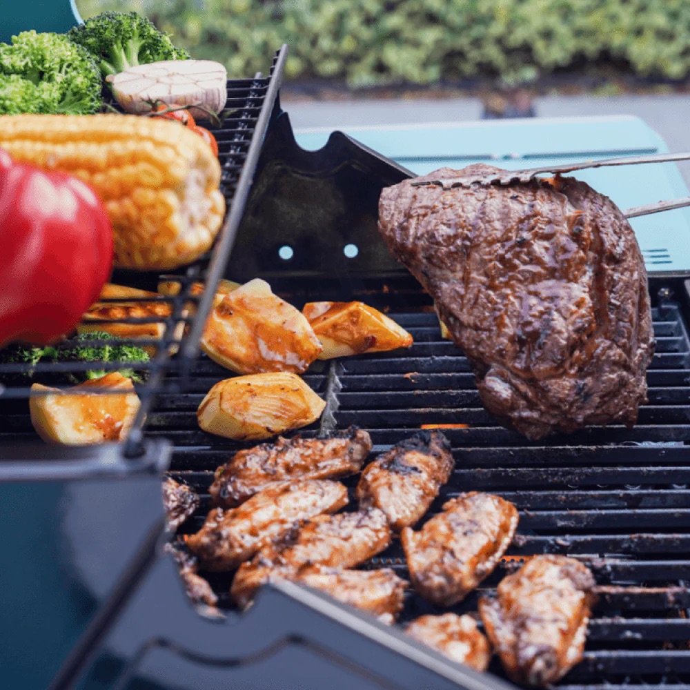 Monument Grills Mesa 200 2 Burner Freestanding Propane Gas Grill with Clear View Lid   Matte Red