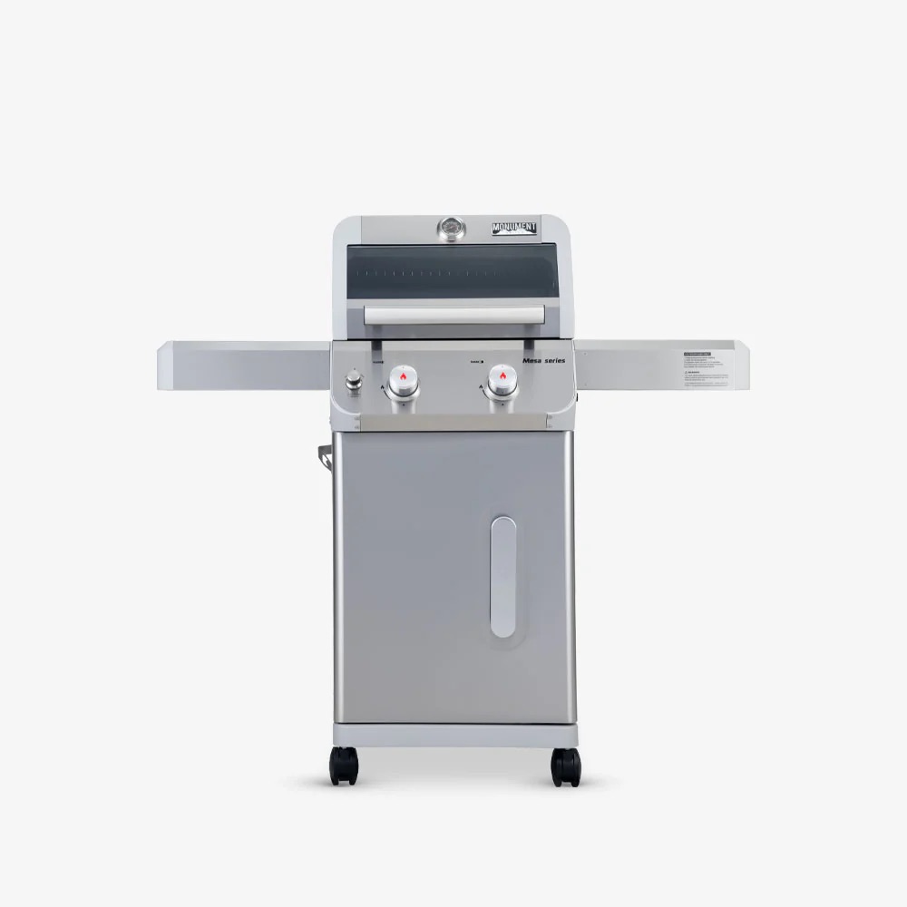 Monument Grills Mesa 200 2 Burner Freestanding Propane Gas Grill with Clear View Lid   Stainless Steel
