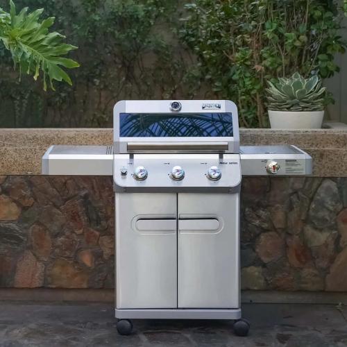 Monument Grills Mesa 305 3 Burner Stainless Steel Freestanding Propane Gas Grill with Clear View Lid  and  Side Burner