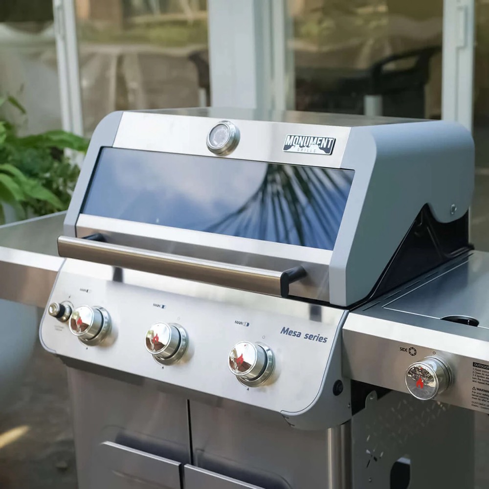 Monument Grills Mesa 305 3 Burner Stainless Steel Freestanding Propane Gas Grill with Clear View Lid  and  Side Burner