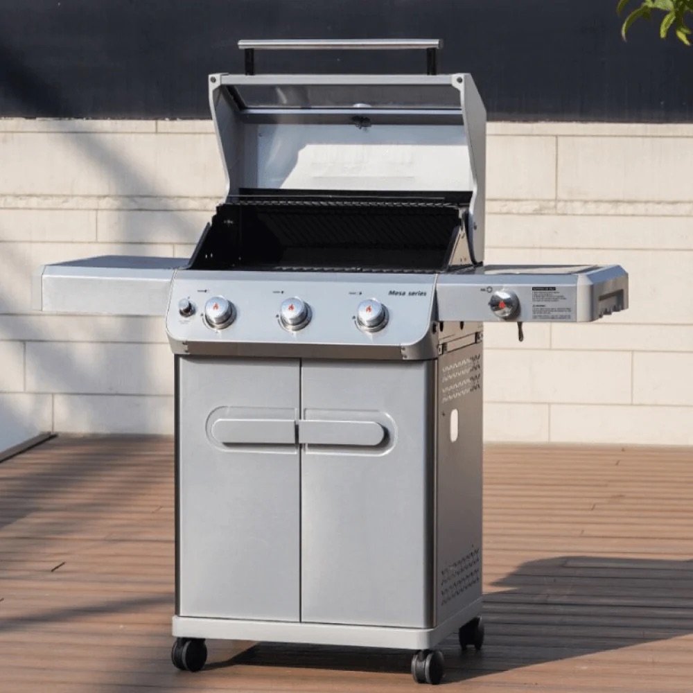 Monument Grills Mesa 305 3 Burner Stainless Steel Freestanding Propane Gas Grill with Clear View Lid  and  Side Burner