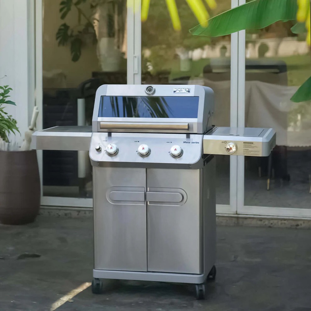 Monument Grills Mesa 305 3 Burner Stainless Steel Freestanding Propane Gas Grill with Clear View Lid  and  Side Burner
