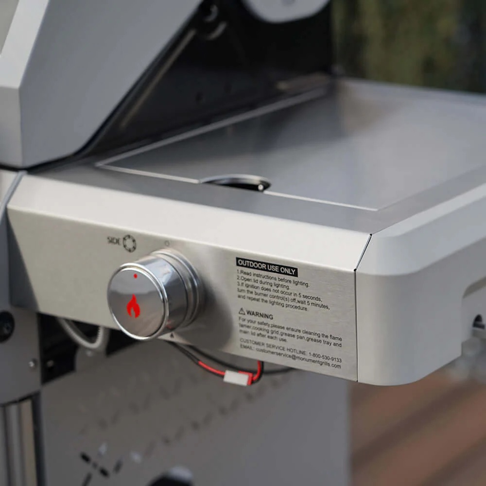 Monument Grills Mesa 305 3 Burner Stainless Steel Freestanding Propane Gas Grill with Clear View Lid  and  Side Burner