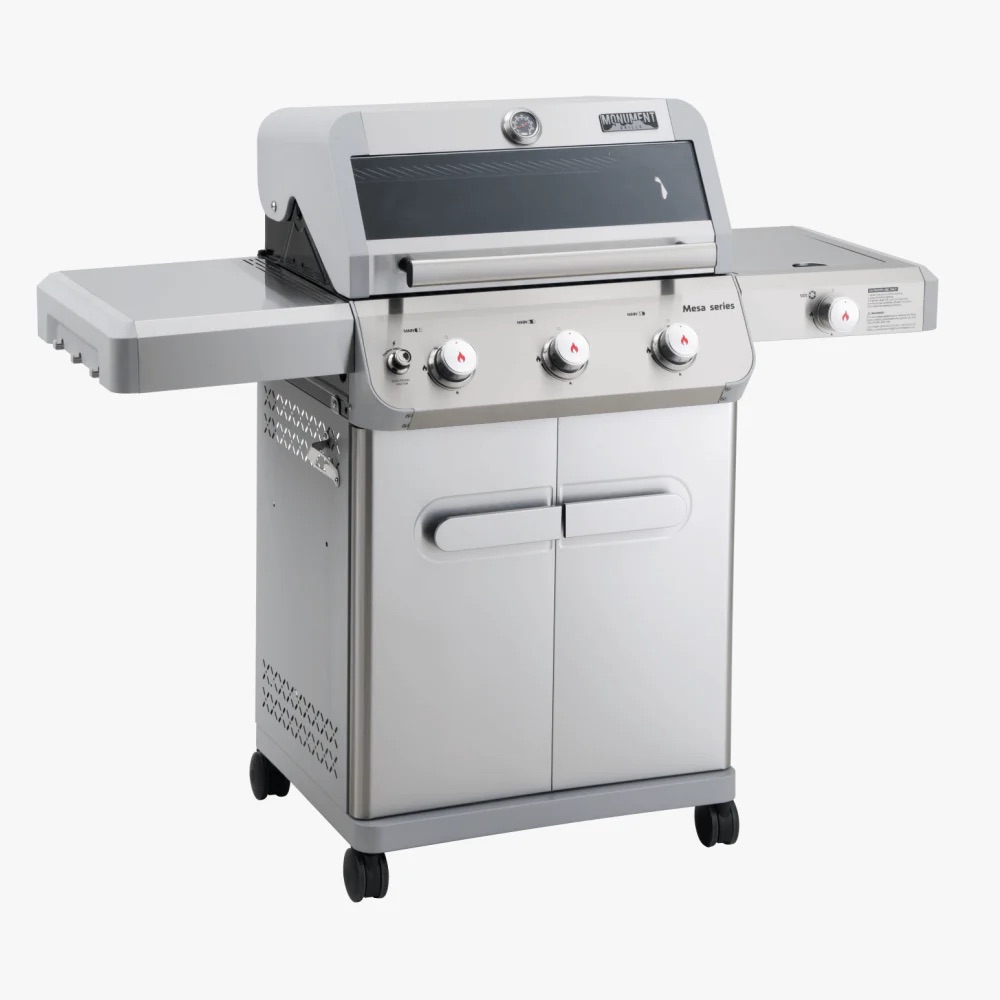 Monument Grills Mesa 305 3 Burner Stainless Steel Freestanding Propane Gas Grill with Clear View Lid  and  Side Burner