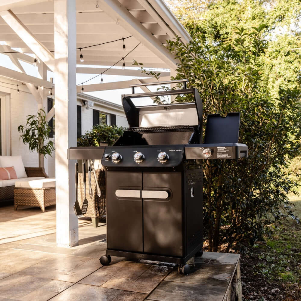 Monument Grills Mesa 325 3 Burner Freestanding Propane Gas Grill with Clear View Lid  and  Side Burner