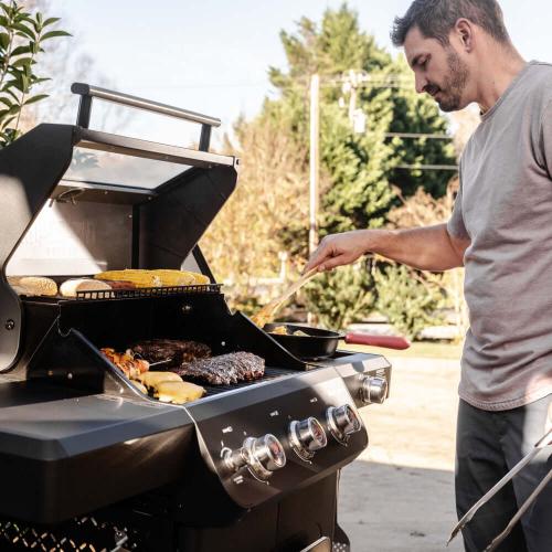 Monument Grills Mesa 325 3 Burner Freestanding Propane Gas Grill with Clear View Lid  and  Side Burner