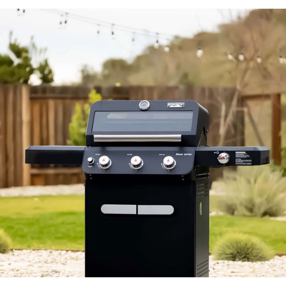 Monument Grills Mesa 325 3 Burner Freestanding Propane Gas Grill with Clear View Lid  and  Side Burner