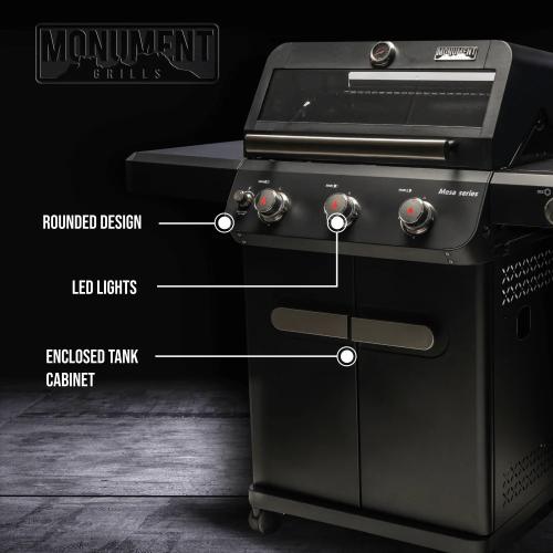 Monument Grills Mesa 325 3 Burner Freestanding Propane Gas Grill with Clear View Lid  and  Side Burner