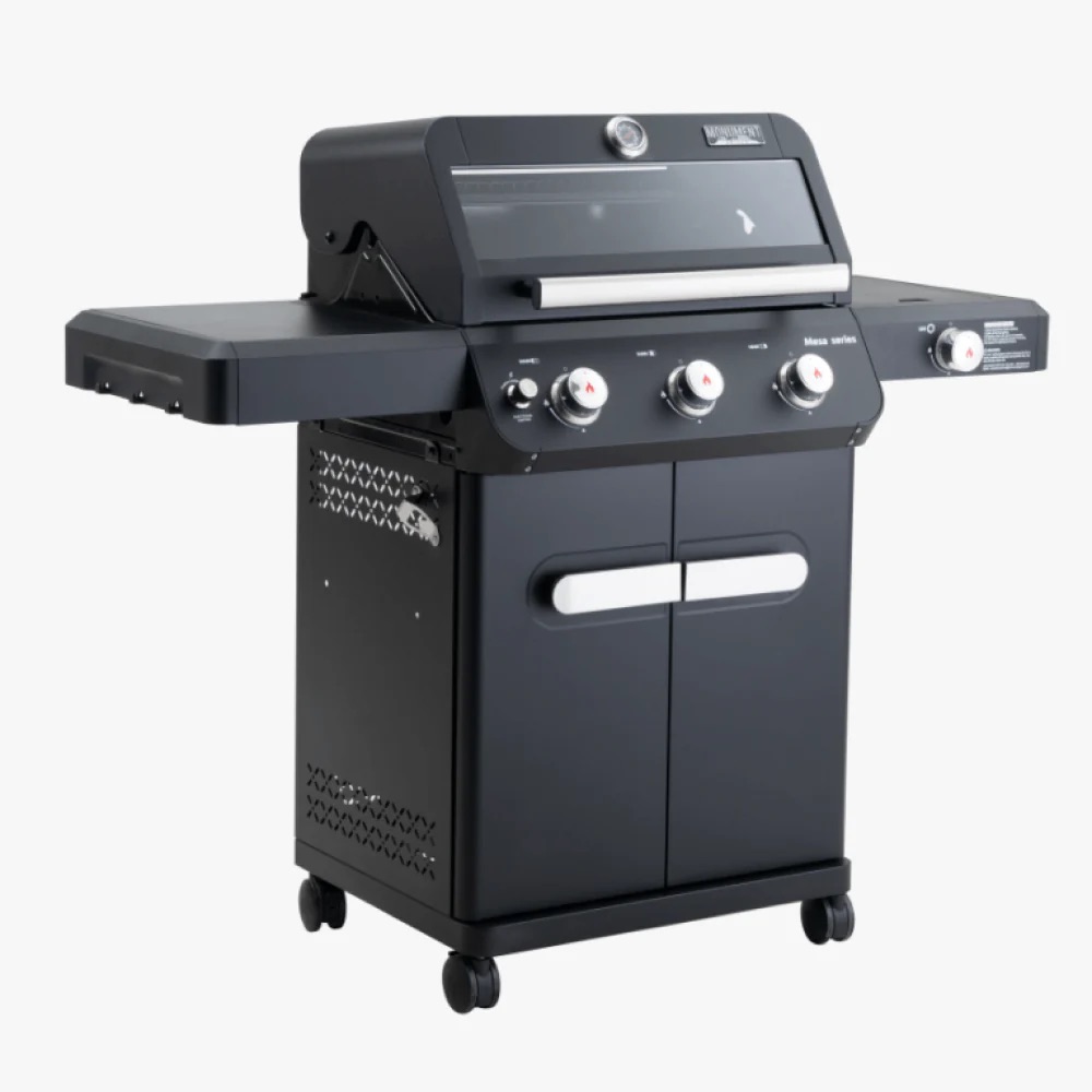 Monument Grills Mesa 325 3 Burner Freestanding Propane Gas Grill with Clear View Lid  and  Side Burner