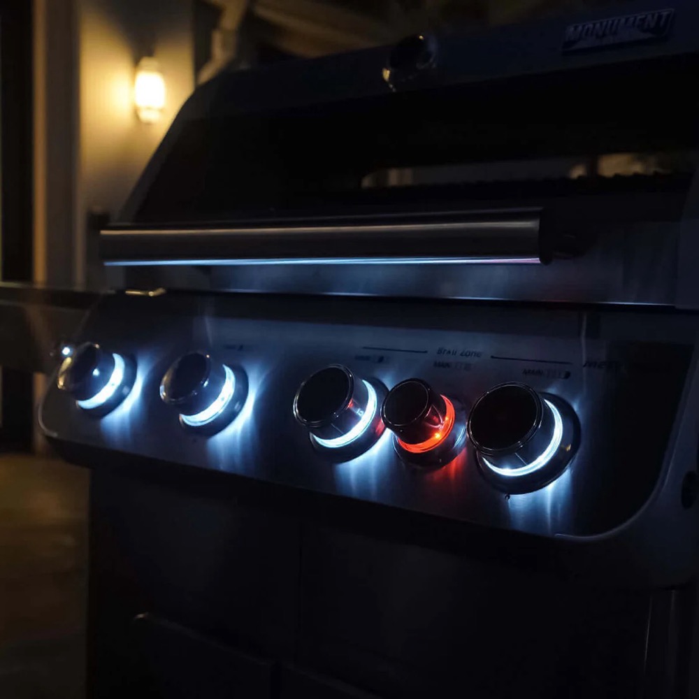 Monument Grills Mesa 415BZ 4 Burner Stainless Steel Freestanding Propane Gas Grill with Clear View Lid Broil Zone  and  Side Burner