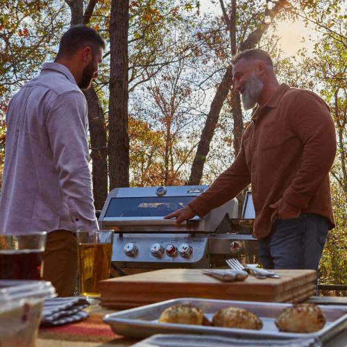 Monument Grills Mesa 415BZ 4 Burner Stainless Steel Freestanding Propane Gas Grill with Clear View Lid Broil Zone  and  Side Burner
