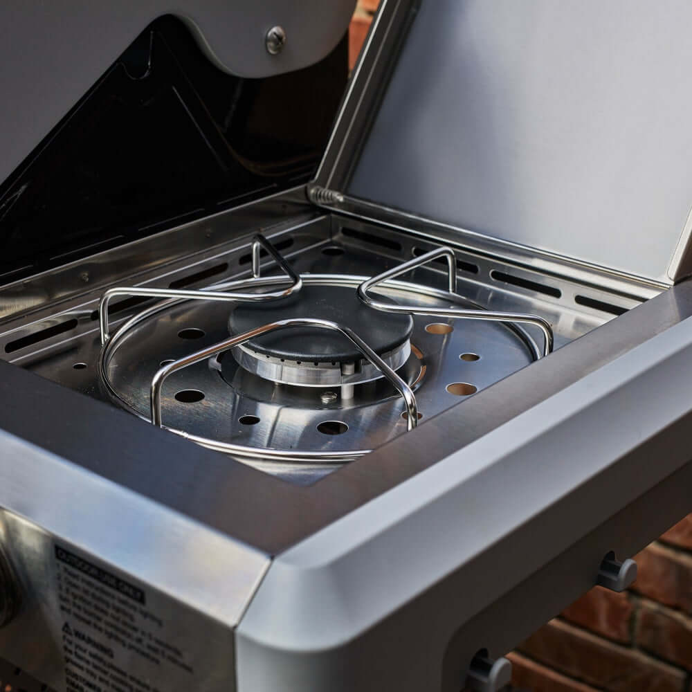 Monument Grills Mesa 415BZ 4 Burner Stainless Steel Freestanding Propane Gas Grill with Clear View Lid Broil Zone  and  Side Burner
