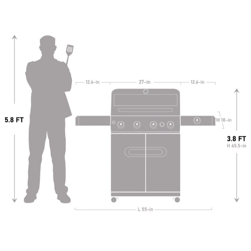 Monument Grills Mesa 415BZ 4 Burner Stainless Steel Freestanding Propane Gas Grill with Clear View Lid Broil Zone  and  Side Burner