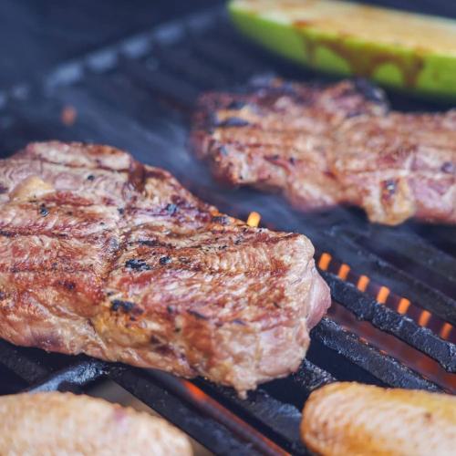 Monument Grills Mesa 415BZ 4 Burner Stainless Steel Freestanding Propane Gas Grill with Clear View Lid Broil Zone  and  Side Burner