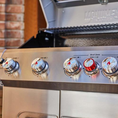 Monument Grills Mesa 415BZ 4 Burner Stainless Steel Freestanding Propane Gas Grill with Clear View Lid Broil Zone  and  Side Burner