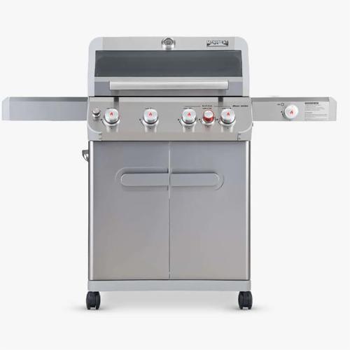 Monument Grills Mesa 415BZ 4 Burner Stainless Steel Freestanding Propane Gas Grill with Clear View Lid Broil Zone  and  Side Burner