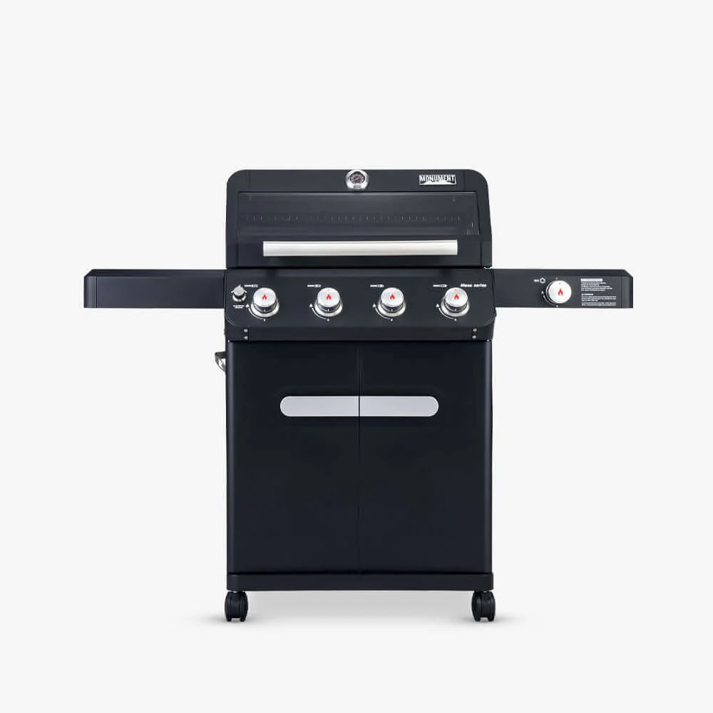 Monument Grills Mesa 425 4 Burner Freestanding Propane Gas Grill with Clear View Lid  and  Side Burner   Black