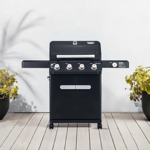 Monument Grills Mesa 425 4 Burner Freestanding Propane Gas Grill with Clear View Lid  and  Side Burner   Black