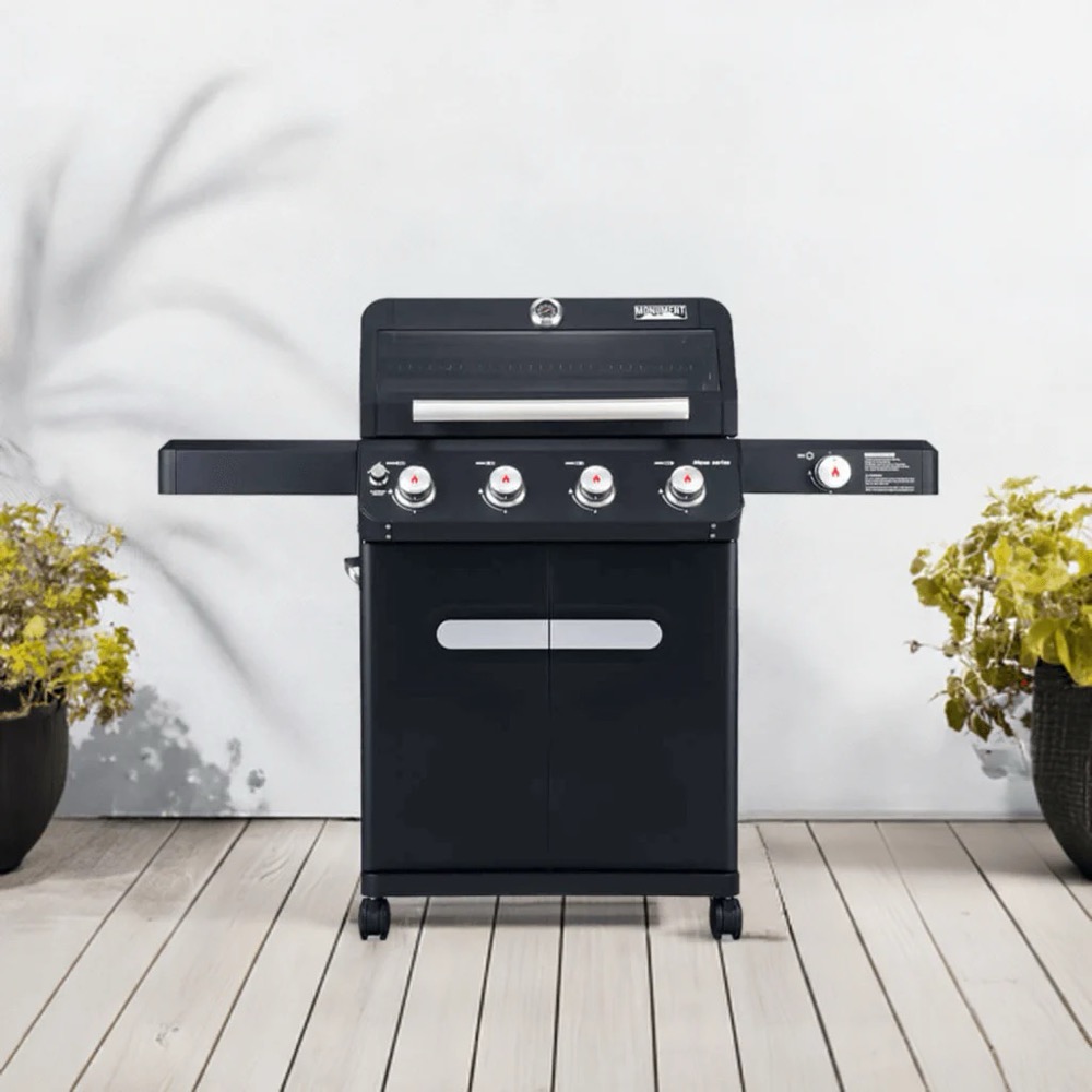 Monument Grills Mesa 425 4 Burner Freestanding Propane Gas Grill with Clear View Lid  and  Side Burner   Black
