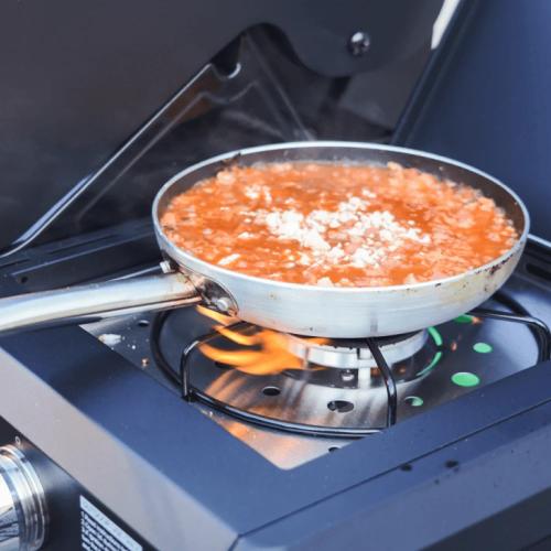 Monument Grills Mesa 425 4 Burner Freestanding Propane Gas Grill with Clear View Lid  and  Side Burner   Black