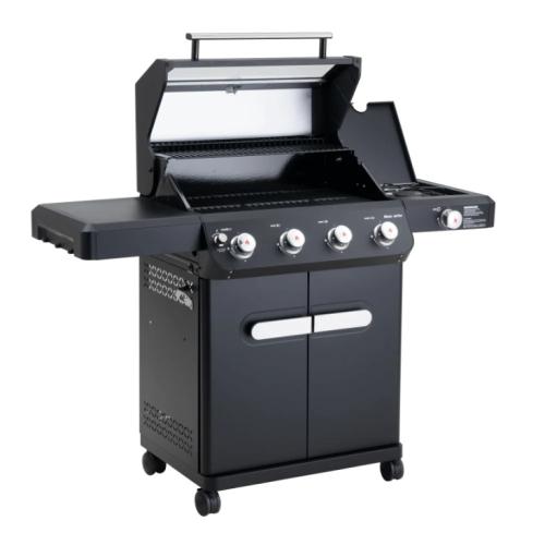 Monument Grills Mesa 425 4 Burner Freestanding Propane Gas Grill with Clear View Lid  and  Side Burner   Black