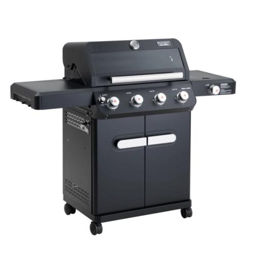 Monument Grills Mesa 425 4 Burner Freestanding Propane Gas Grill with Clear View Lid  and  Side Burner   Black
